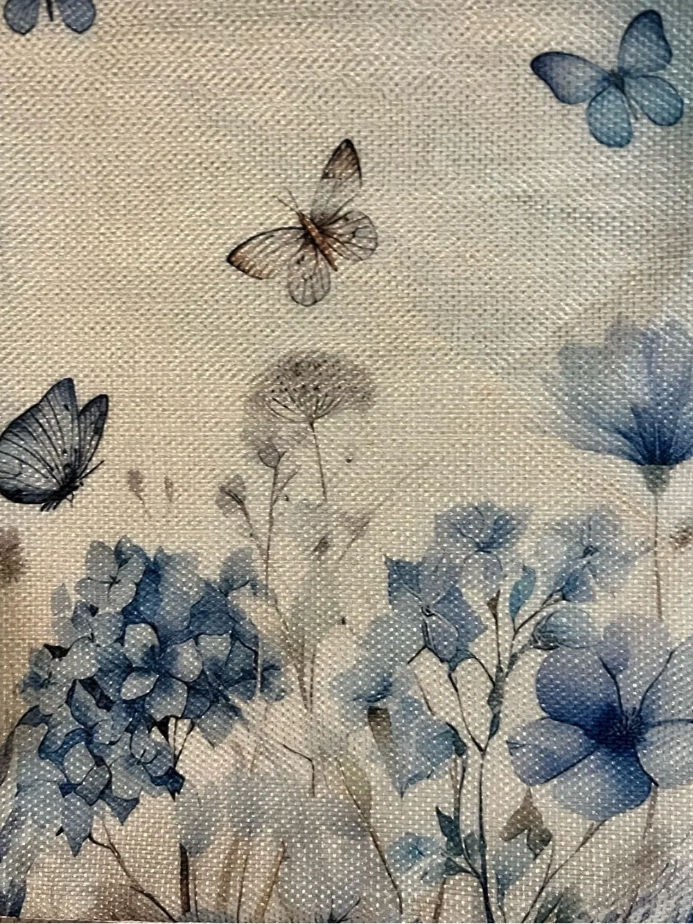 Blue Butterfly & Hydrangea Accent Pillow Cover 19” X 11 1/2”